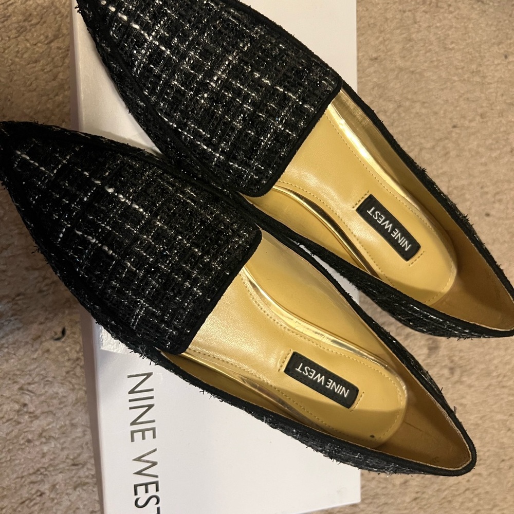 Nine West Black Quilted Flats with Metallic Trim
